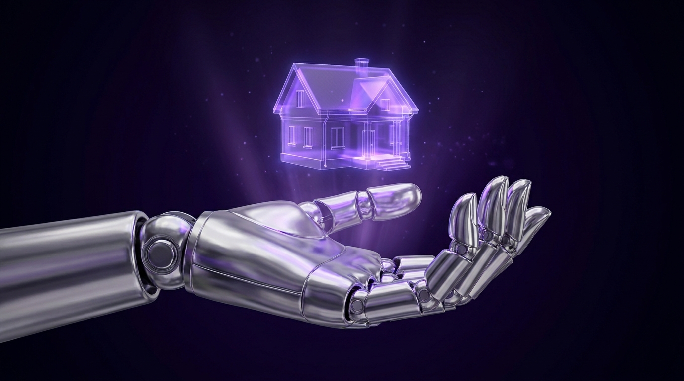 Robot hand presenting a house